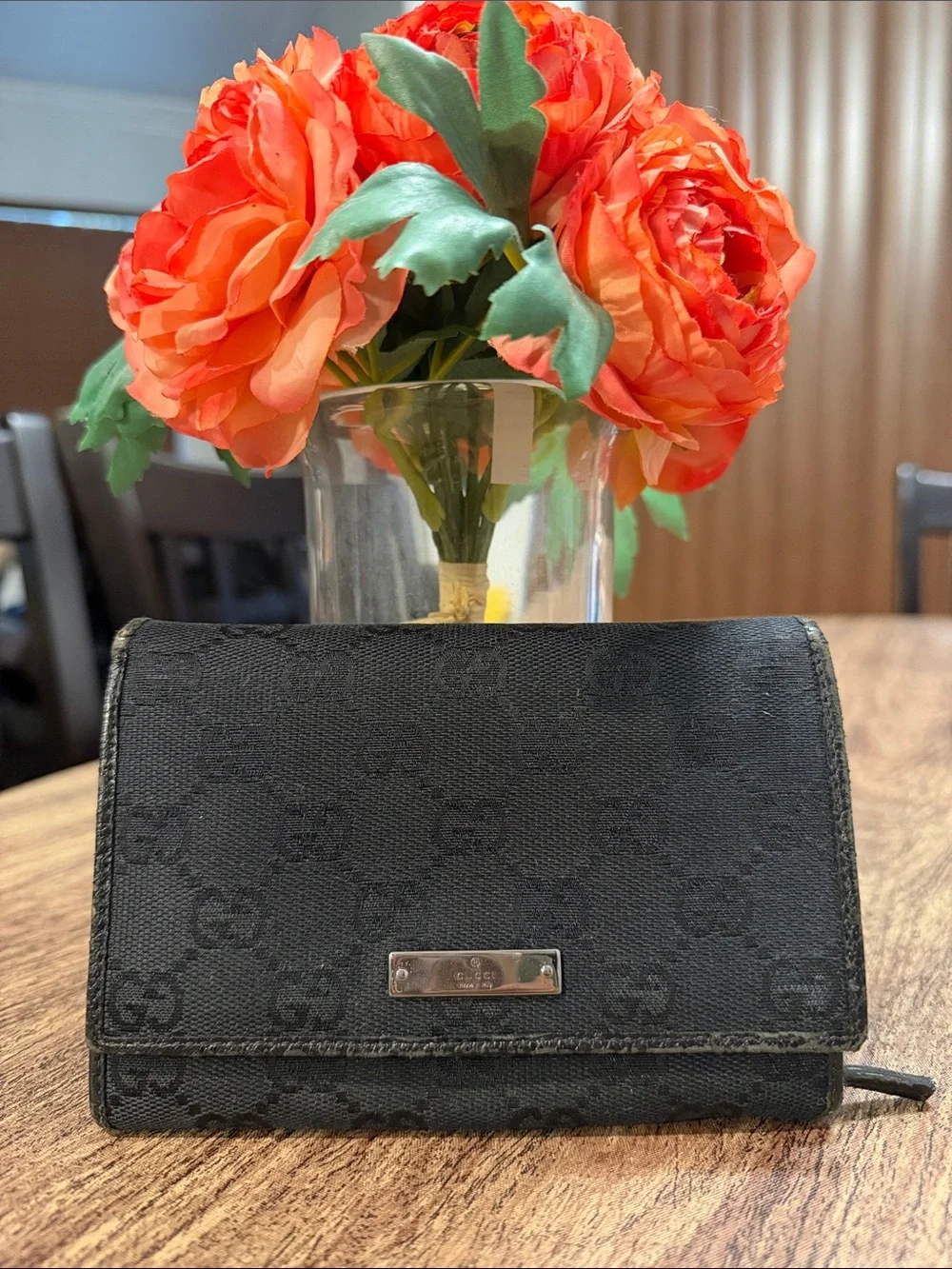 Gucci Black Monogram Canvas Fold Wallet with Metal Logo Plate - Picture 1 of 8